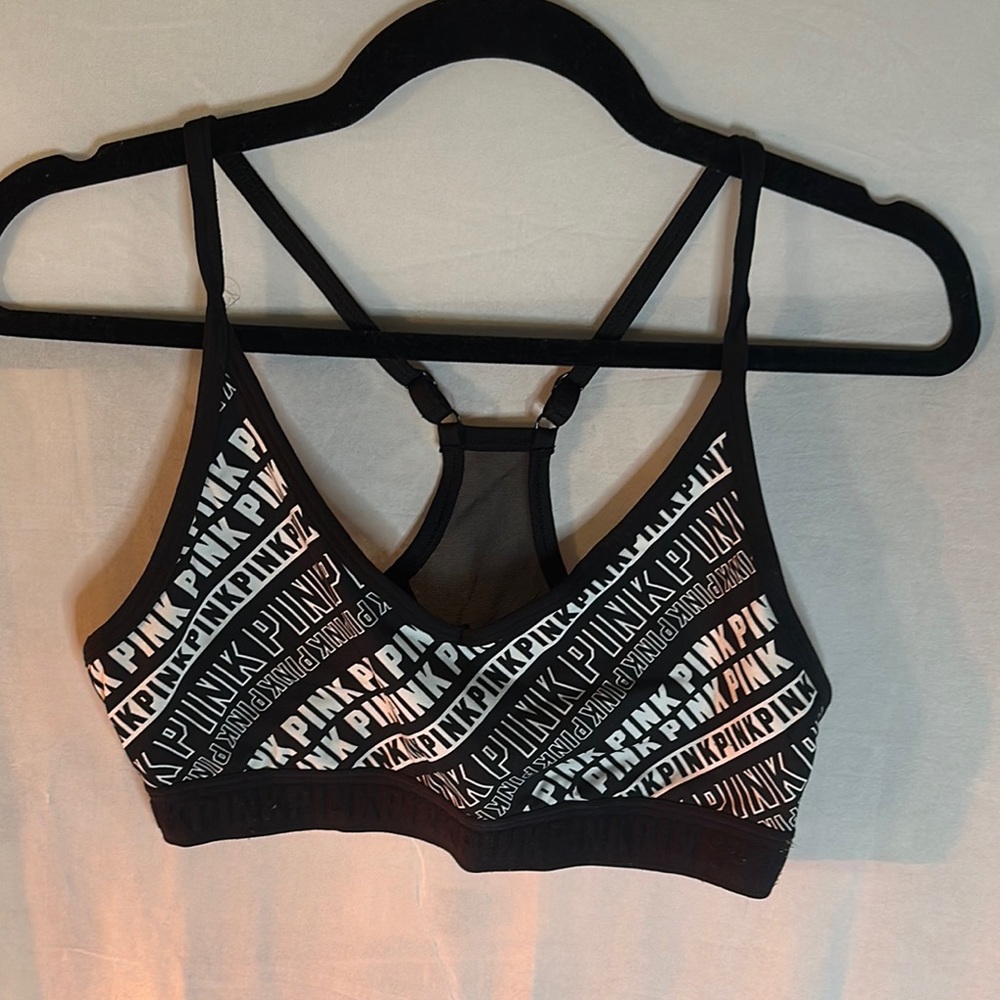 PINK Victoria's Secret Black and White Racerback Sports Bra